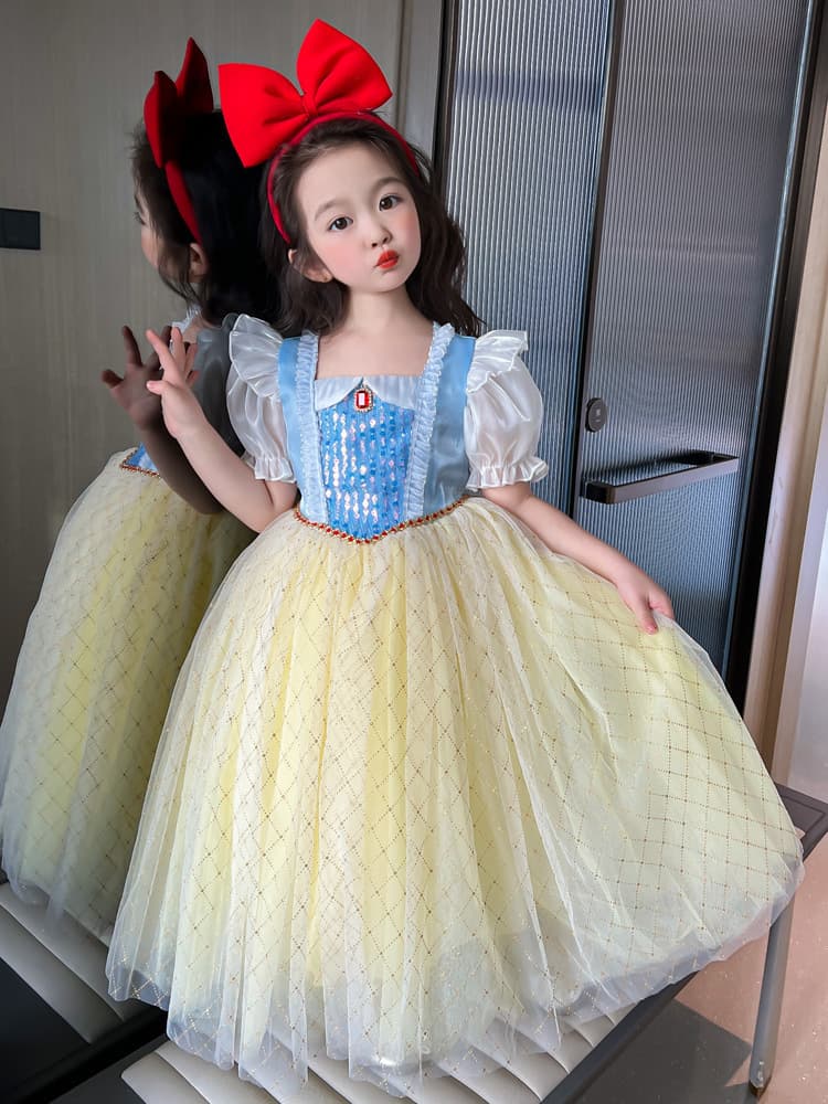 ピアノ発表会 結婚式用 子どもドレス ディズニー おとぎ話のパフスリーブ 白雪姫風プリンセスドレス