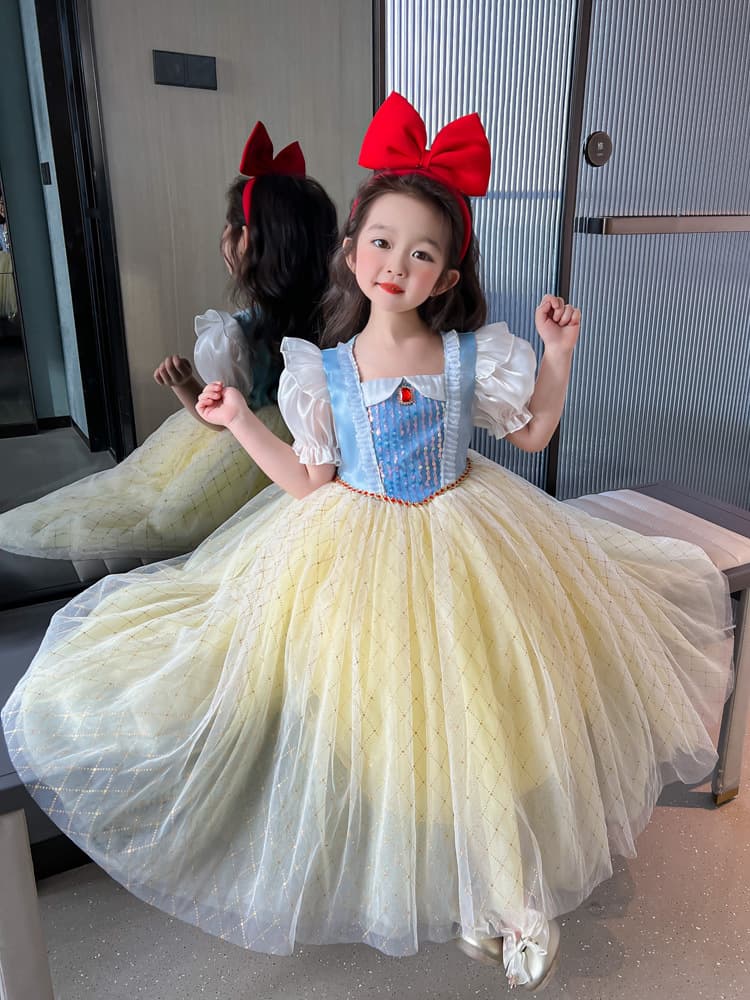 ピアノ発表会 結婚式用 子どもドレス ディズニー おとぎ話のパフスリーブ 白雪姫風プリンセスドレス