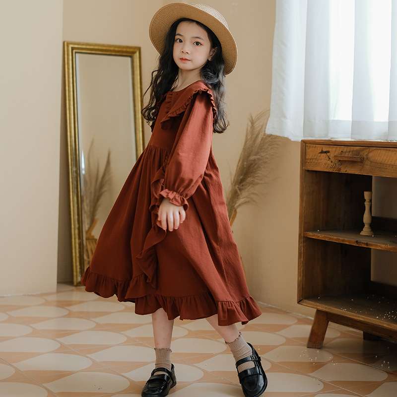 キッズドレス  フリルたっぷりロマンティック長袖ワンピース