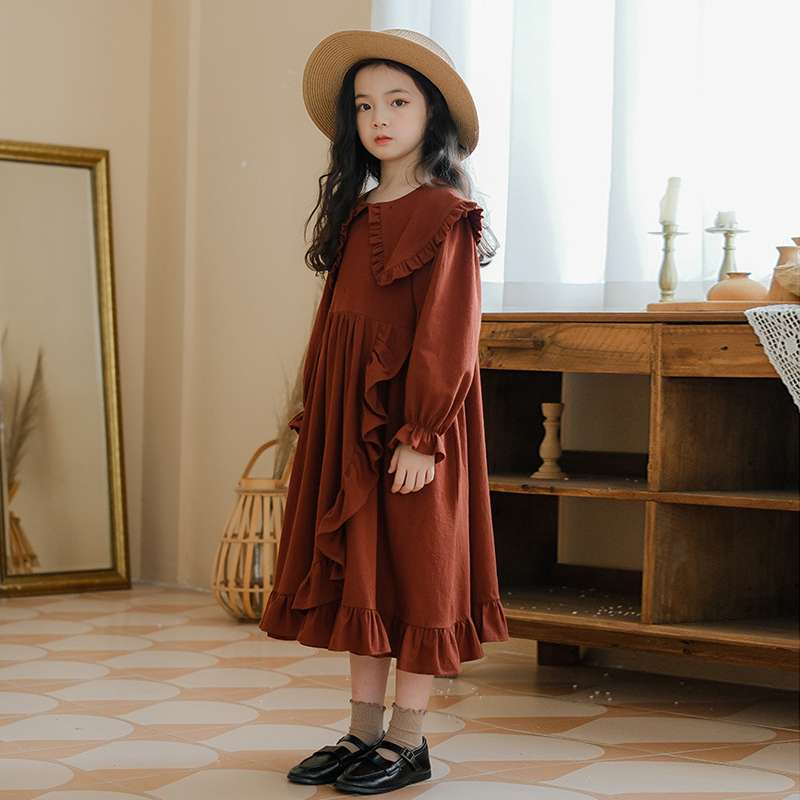 キッズドレス  フリルたっぷりロマンティック長袖ワンピース