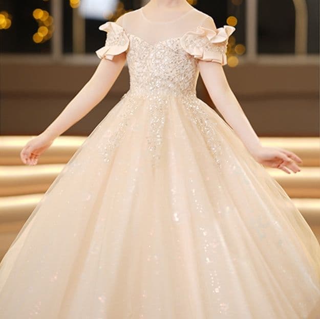 ピアノ発表会 結婚式用キッズドレス キラめき姫系チュールロングドレス