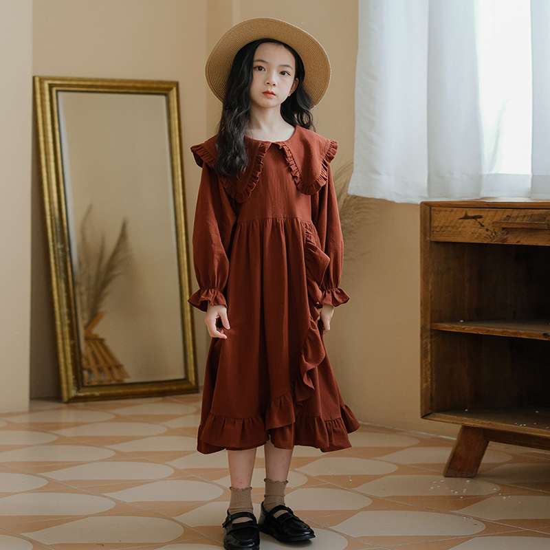 キッズドレス  フリルたっぷりロマンティック長袖ワンピース
