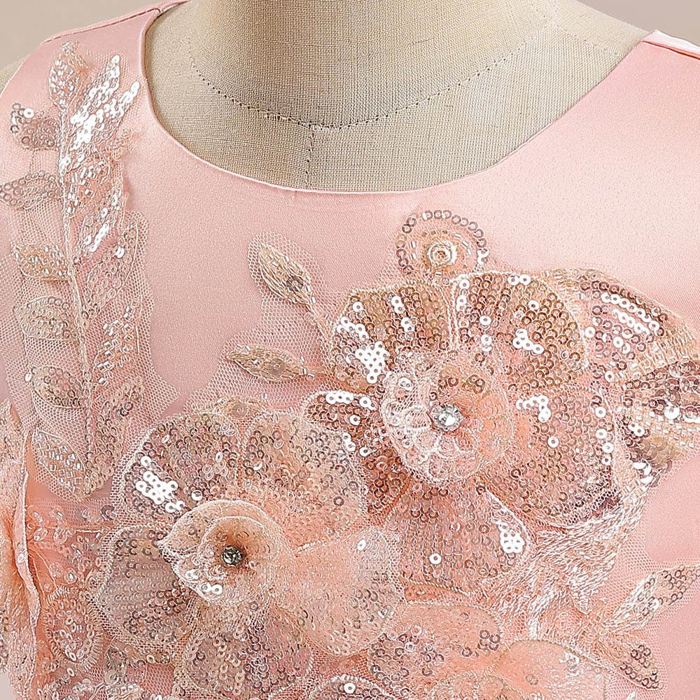 ピアノ発表会 キッズドレス 花刺繍ロング 子供フォーマル 3色展開