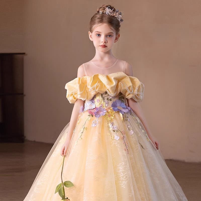 キッズドレス お姫様風花飾り付きふんわりドレス