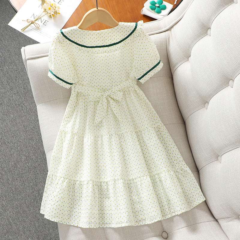 キッズドレス  レトロ調ドットプリントの女児用フレアワンピース