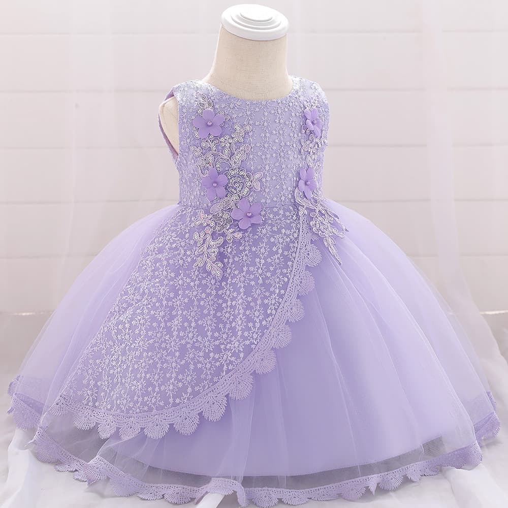 ピアノ発表会ドレス 結婚式用 キッズドレス 4色展開 女の子 花刺繍フリル レース付き フォーマル 子供ドレス