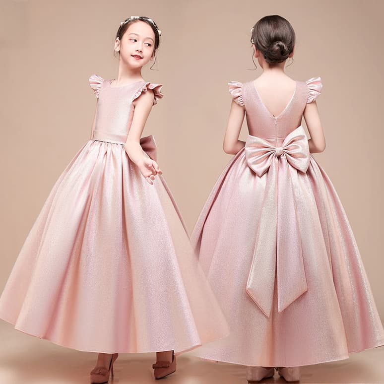 ピアノ発表会 結婚式用 キッズドレス 華やか蝶結び ロング丈パーティードレス