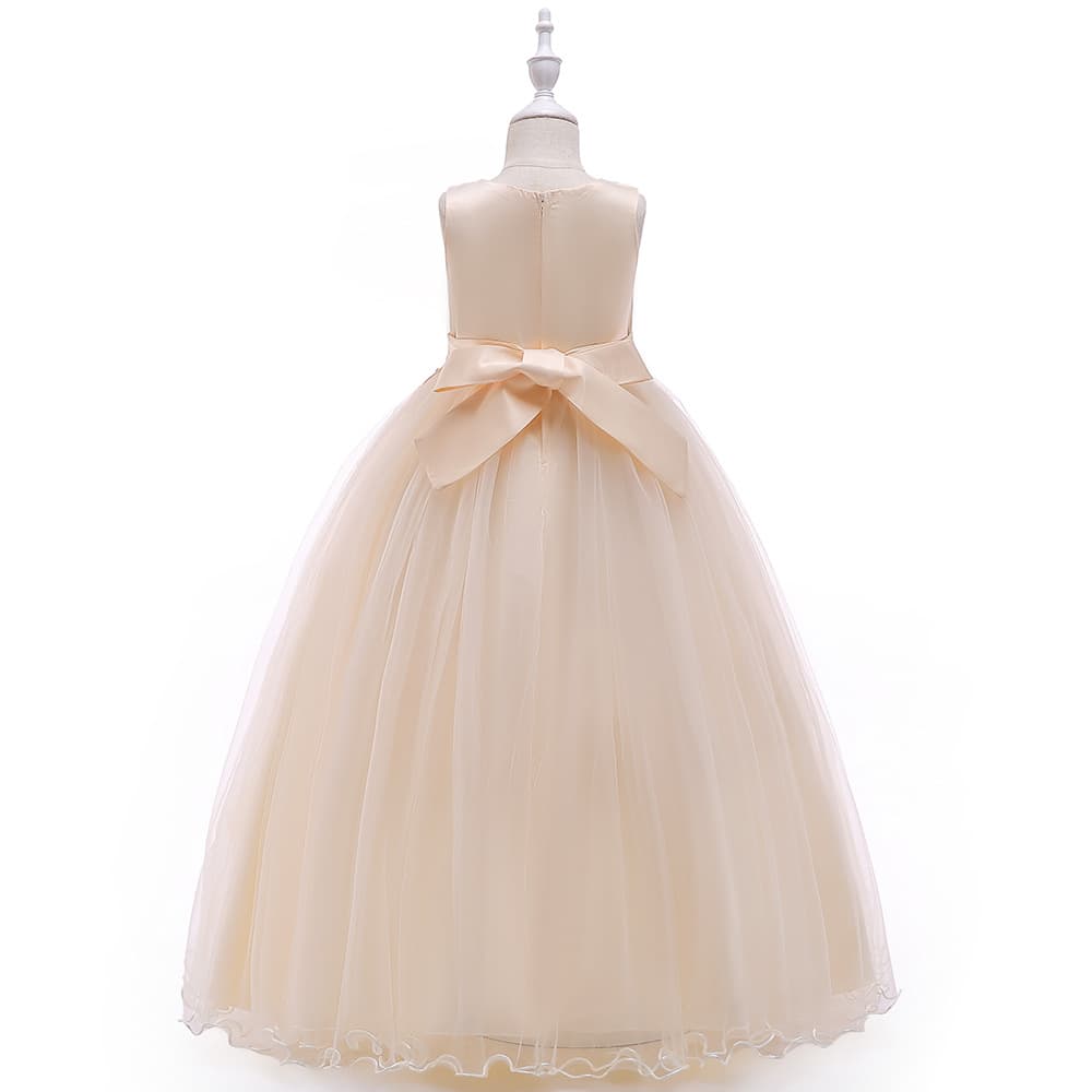 ピアノ発表会ドレス 結婚式用 キッズドレス 花飾り付き子供正装用長袖ドレス 4色展開