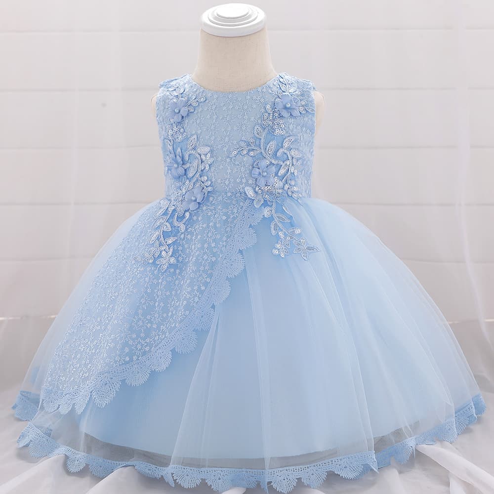 ピアノ発表会ドレス 結婚式用 キッズドレス 4色展開 女の子 花刺繍フリル レース付き フォーマル 子供ドレス