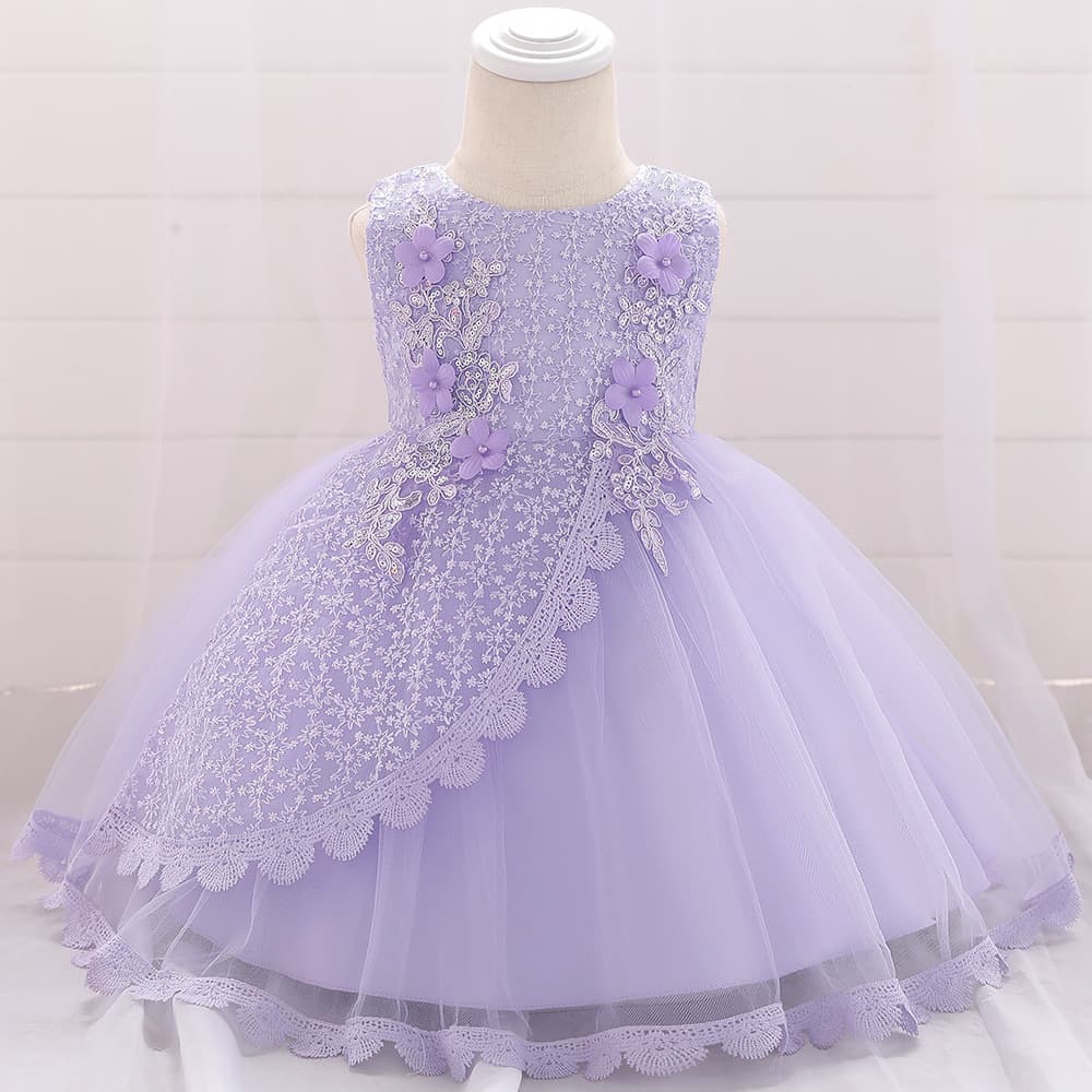 ピアノ発表会ドレス 結婚式用 キッズドレス 4色展開 女の子 花刺繍フリル レース付き フォーマル 子供ドレス