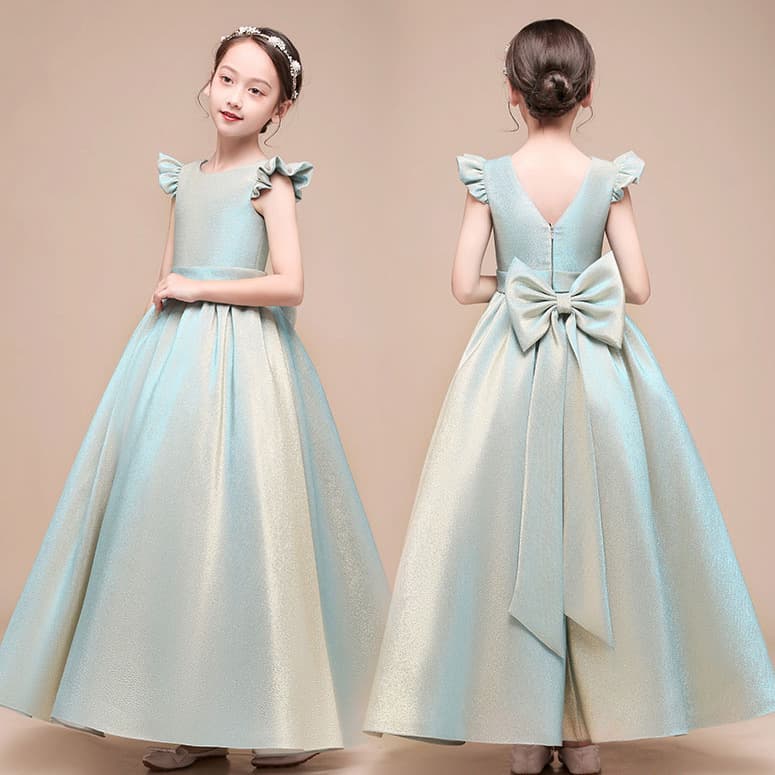 ピアノ発表会 結婚式用 キッズドレス 華やか蝶結び ロング丈パーティードレス