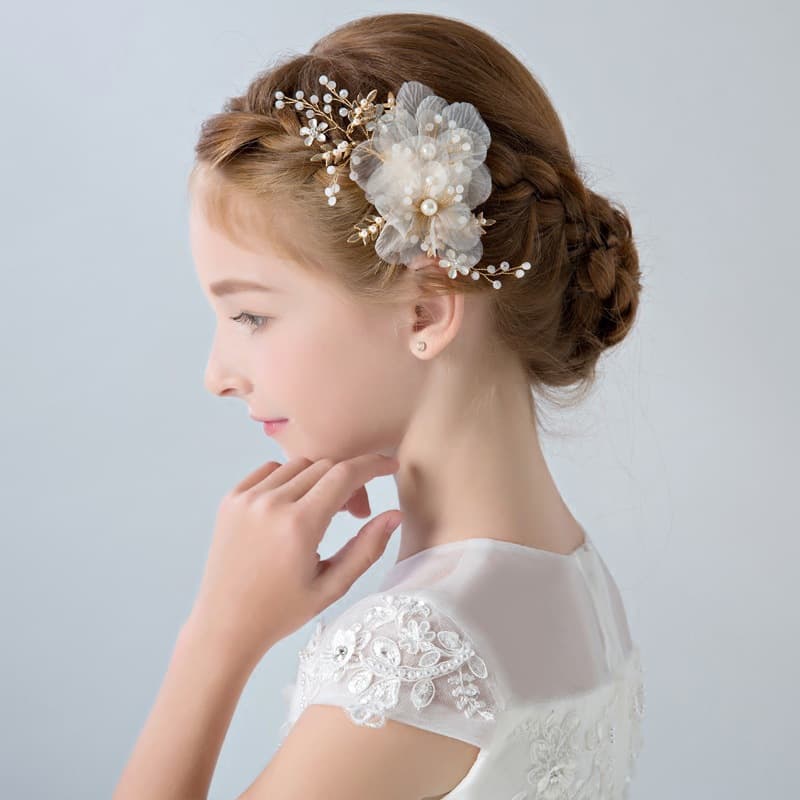 ピアノ発表会用 髪飾り 結婚式用 ヘアアクセサリー 花飾りパール付き