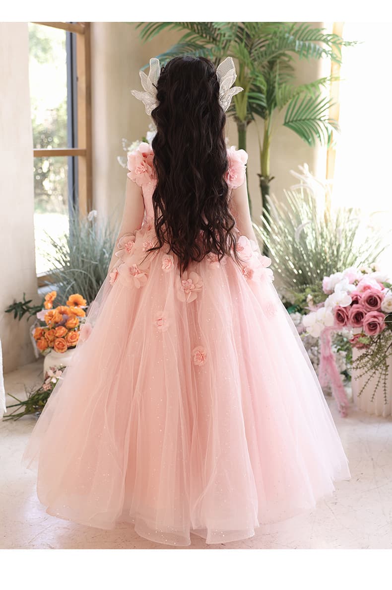 キッズドレス キラキラ光る花びらのチュールドレス