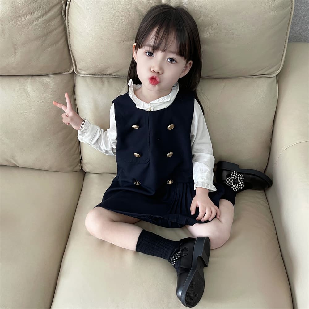 お嬢様風フリルカラーキッズワンピース