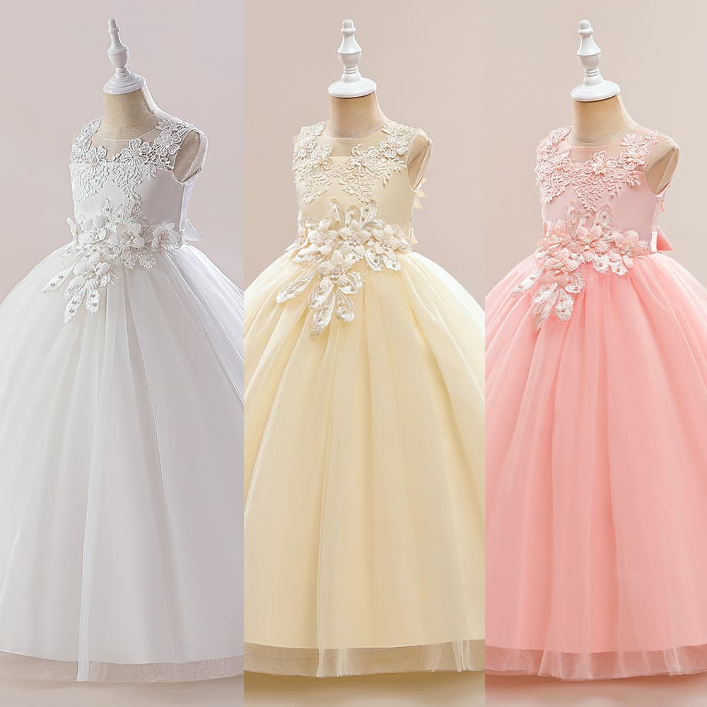 ピアノ発表会 結婚式用 キッズドレス 花刺繍ピアノ発表会用ドレス 子供用正装 結婚式パーティー対応