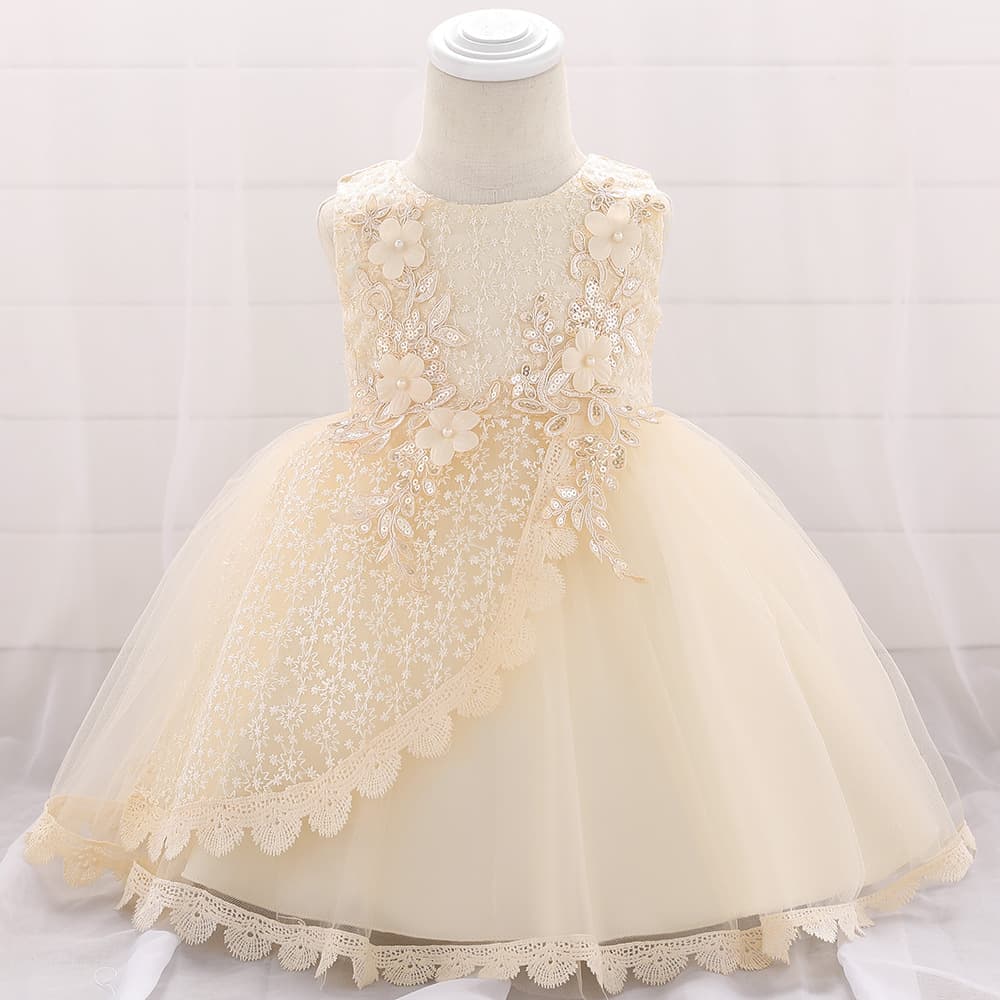 ピアノ発表会ドレス 結婚式用 キッズドレス 4色展開 女の子 花刺繍フリル レース付き フォーマル 子供ドレス