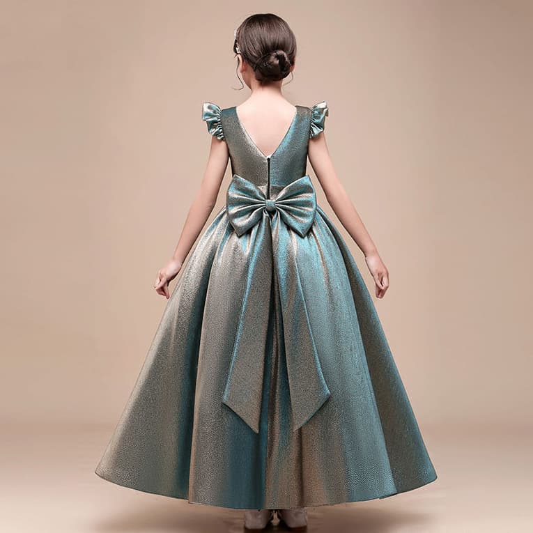 ピアノ発表会 結婚式用 キッズドレス 華やか蝶結び ロング丈パーティードレス