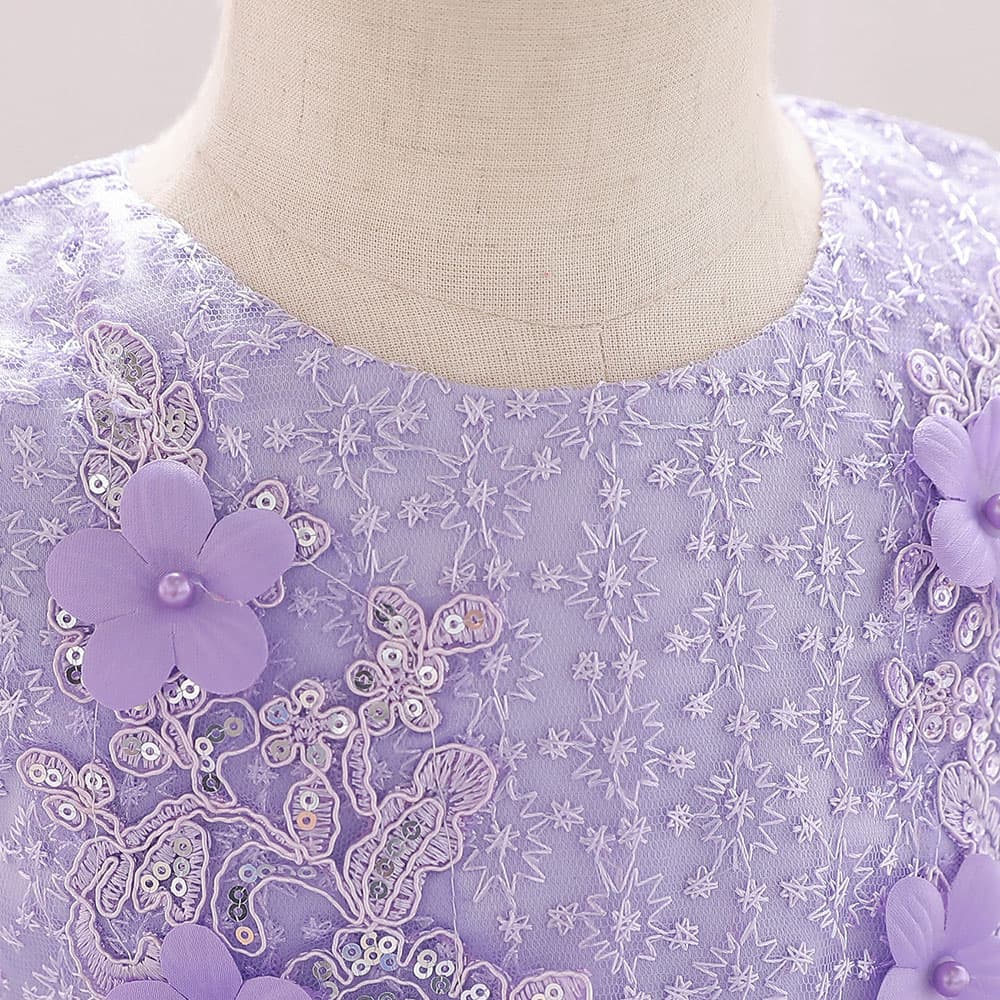 ピアノ発表会ドレス 結婚式用 キッズドレス 4色展開 女の子 花刺繍フリル レース付き フォーマル 子供ドレス