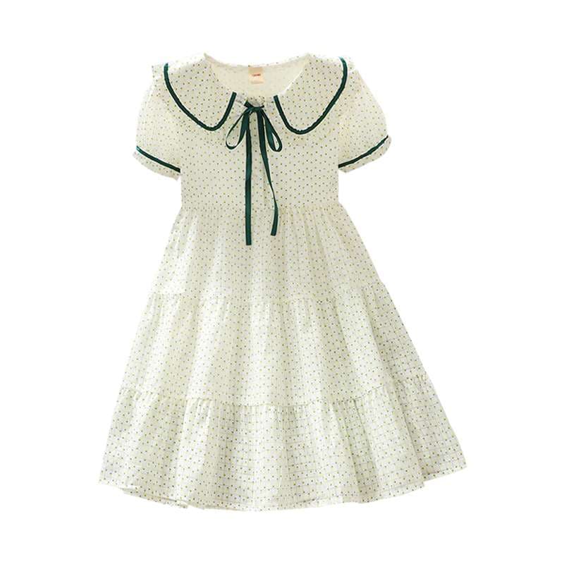 キッズドレス  レトロ調ドットプリントの女児用フレアワンピース