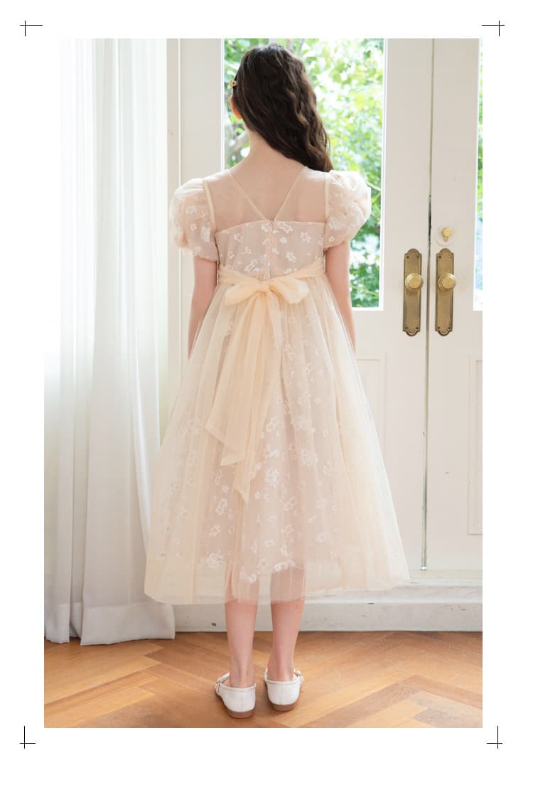 キッズドレス 小花柄チュールレイヤードワンピース