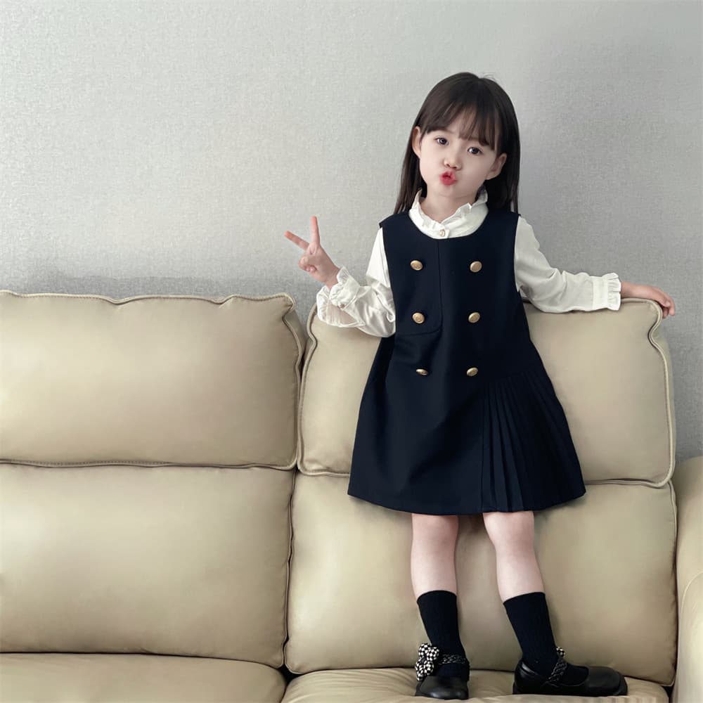 お嬢様風フリルカラーキッズワンピース