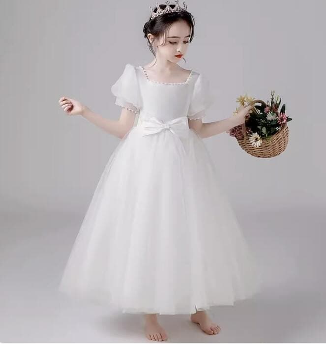 ピアノ発表会 結婚式用 子どもドレス パールリボン付きフォーマル子どもドレス