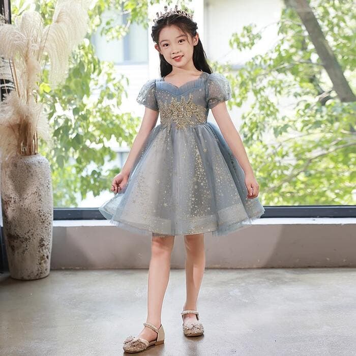 ピアノ発表会 結婚式用 子どもドレス キラキラチュール パフスリーブ 子どもドレス