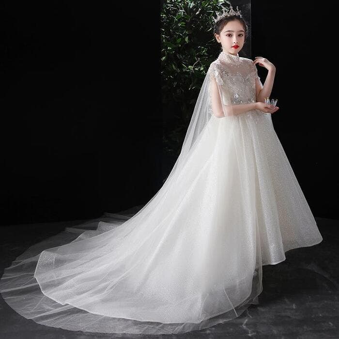 ピアノ発表会 結婚式用 子どもドレス 長いボールガウン付き ロングカクテル子どもドレス