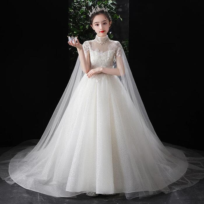 ピアノ発表会 結婚式用 子どもドレス 長いボールガウン付き ロングカクテル子どもドレス