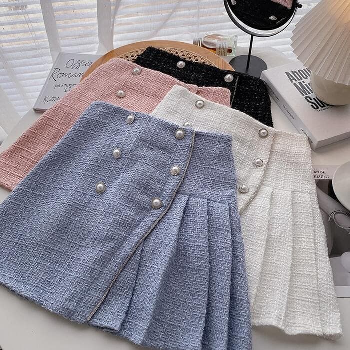 子ども服 シンプル可愛いプリーツツイード子ども スカート