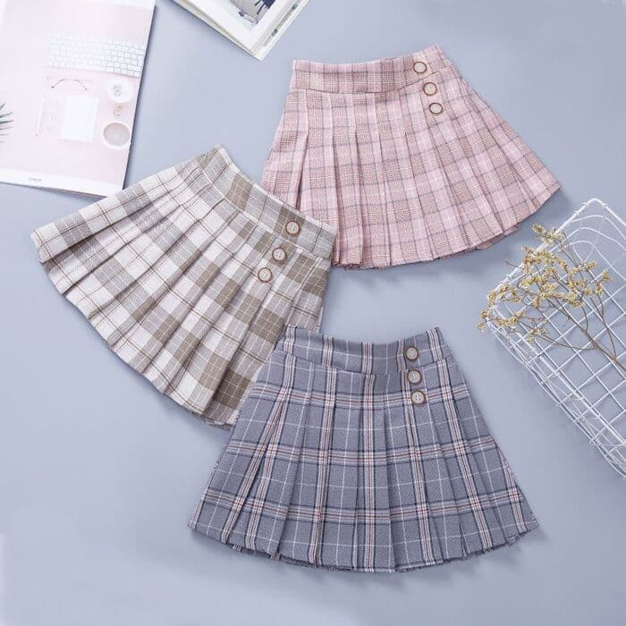 子ども服 制服風パステルチェックプリーツ子ども スカート