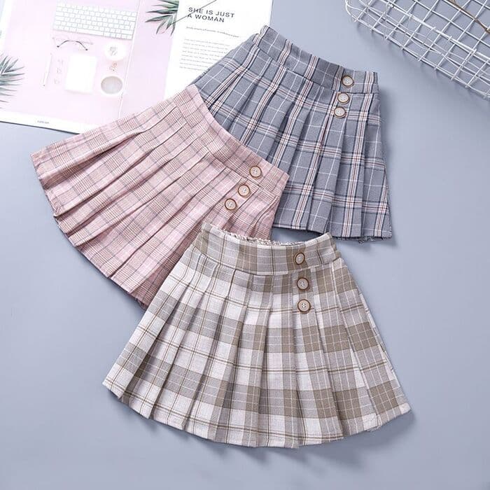 子ども服 制服風パステルチェックプリーツ子ども スカート