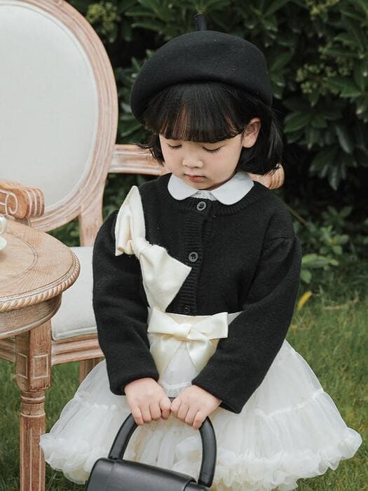 子ども服 モノクロガーリーデザイン 子どもカーディガン