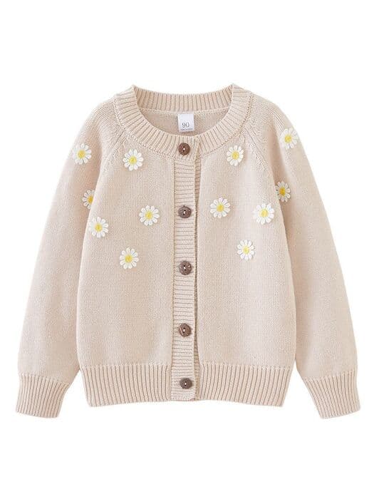 子ども服 ラウンドネックの子どもカーディガン 花柄デザイン