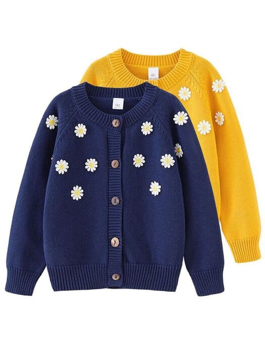 子ども服 ラウンドネックの子どもカーディガン 花柄デザイン