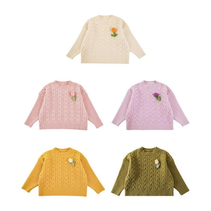 子ども服 子どもニット チューリップ付きケーブルニット