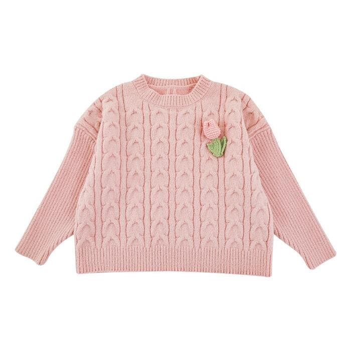 子ども服 子どもニット チューリップ付きケーブルニット