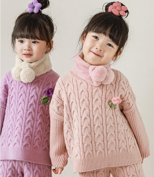 子ども服 子どもニット チューリップ付きケーブルニット