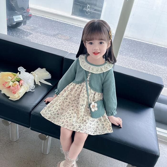 ピアノ発表会 衣装 カーディガン重ね着風花柄子どもワンピース