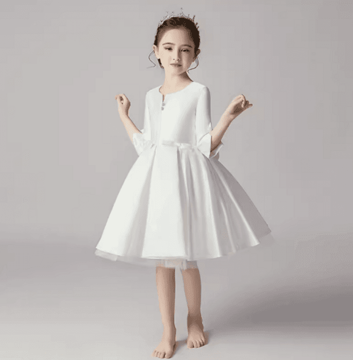ピアノ発表会 結婚式用 子どもドレス ショート丈 リボン付きサテン子どもドレス