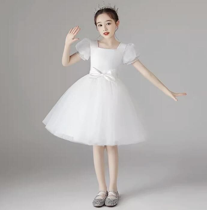 ピアノ発表会 結婚式用 子どもドレス パールリボン付きフォーマル子どもドレス