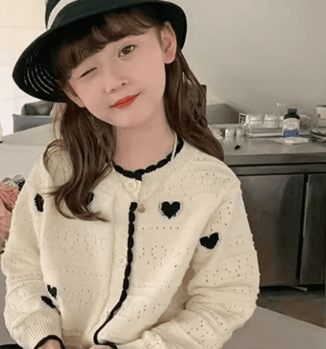 子ども服 きれいめ子どもカーディガン 長袖 ハート柄ニット