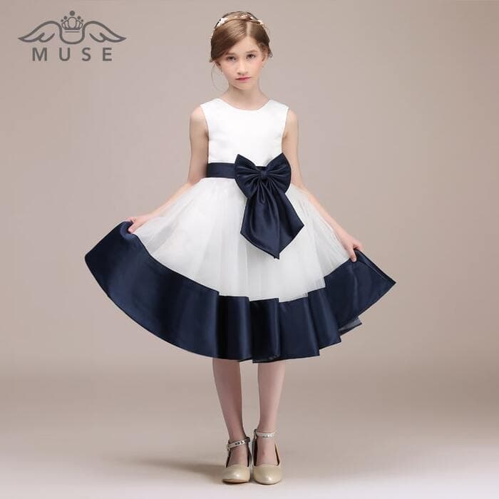 ピアノ発表会 結婚式用 子どもドレス チュールサテンウエストリボンワンピースドレス