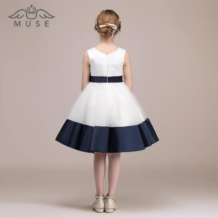 ピアノ発表会 結婚式用 子どもドレス チュールサテンウエストリボンワンピースドレス