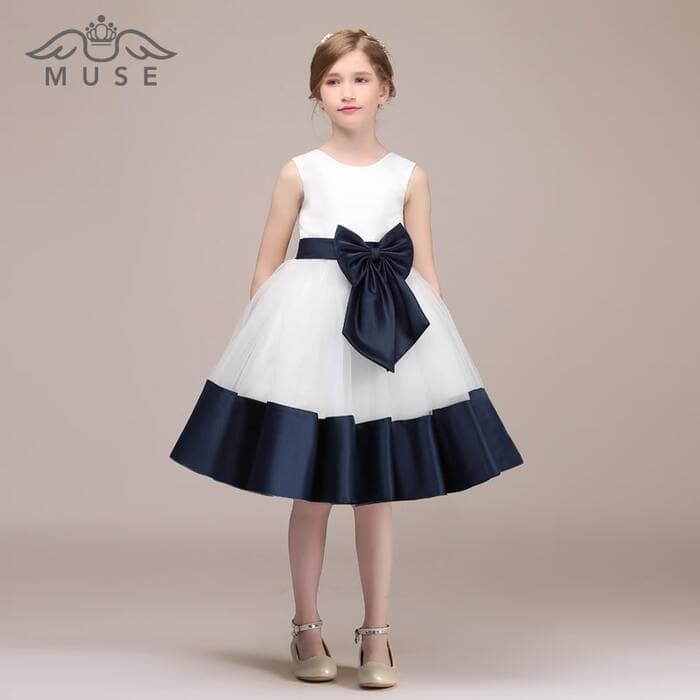ピアノ発表会 結婚式用 子どもドレス チュールサテンウエストリボンワンピースドレス