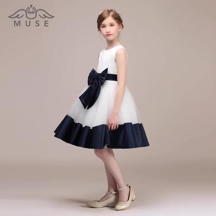 ピアノ発表会 結婚式用 子どもドレス チュールサテンウエストリボンワンピースドレス