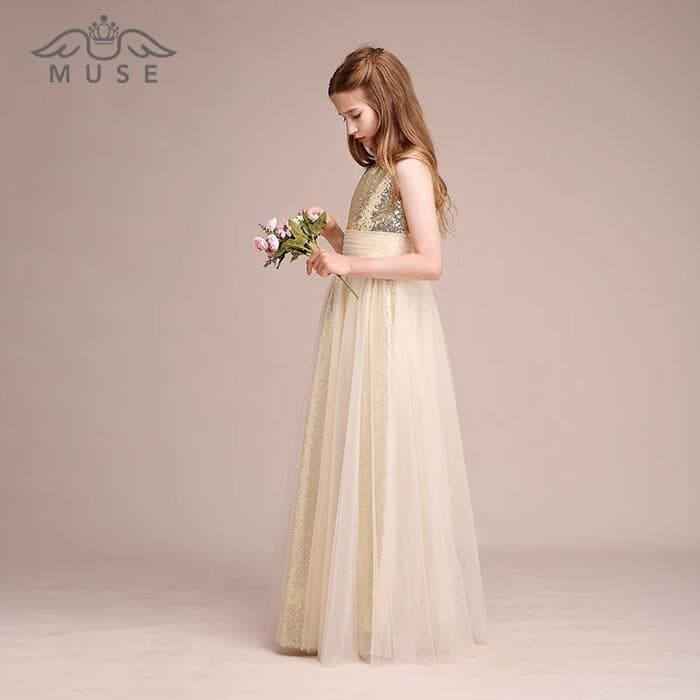 ピアノ発表会 結婚式用 子どもドレス スパンコールチュール子どもロングワンピースドレス