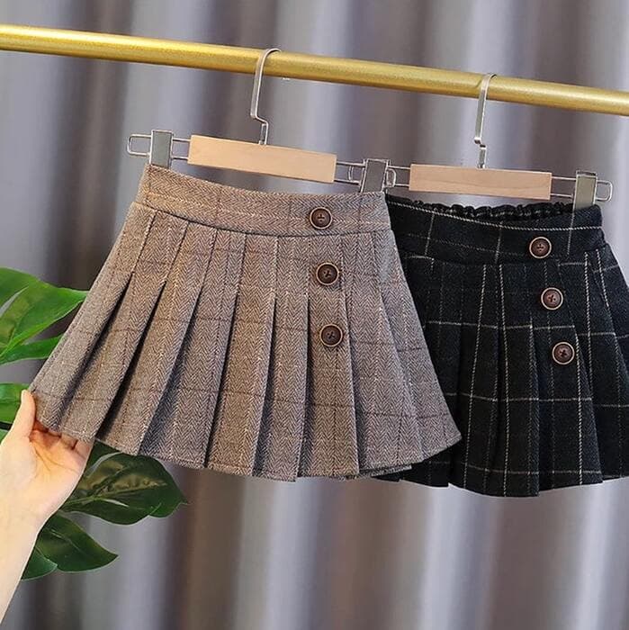 子ども服 子どもチェックボタンミニプリーツスカート