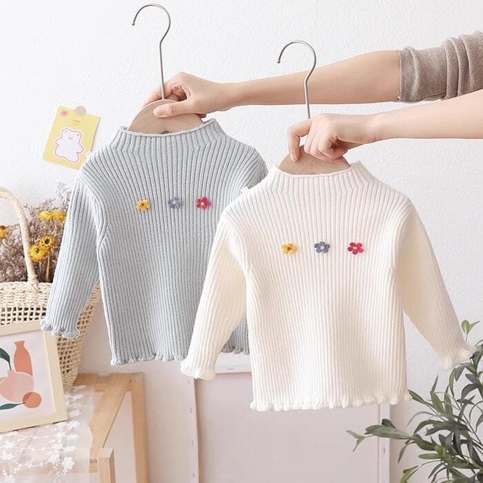 子ども服 子どもニットフラワー刺繍プルオーバー
