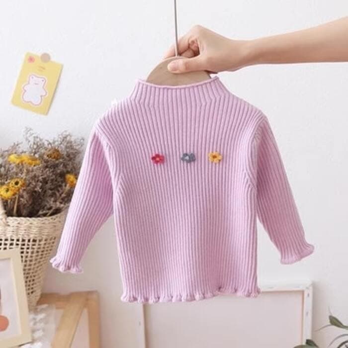 子ども服 子どもニットフラワー刺繍プルオーバー